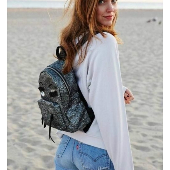Chiara Ferragni Silver Glitter Eye Backpack main image 9